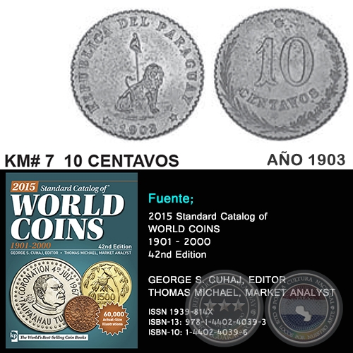 KM# 7 10 CENTAVOS - AO 1903 - MONEDAS DE PARAGUAY