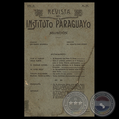 REVISTA DEL INSTITUTO PARAGUAYO - N 56 - AO IX, 1907 - Director: BELISARIO RIVAROLA