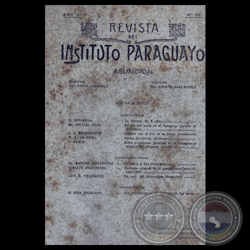 REVISTA DEL INSTITUTO PARAGUAYO - N 59 - AO VI, 1908 - Director: BELISARIO RIVAROLA