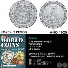 KM# 14 2 PESOS - AO 1925 - MONEDAS DE PARAGUAY