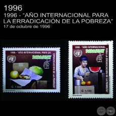 Pinturas al leo del artista HERNN MIRANDA - 1996 AO INTERNACIONAL PARA LA ERRADICACIN DE LA POBREZA - SELLO POSTAL PARAGUAYO AO 1996