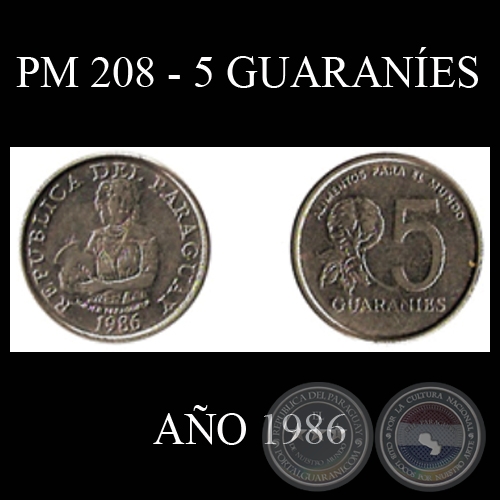 PM 208 - 5 GUARANES  AO 1986