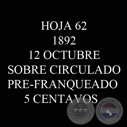 1892 -12 OCTUBRE  SOBRE CIRCULADO PRE-FRANQUEADO 5 CENTAVOS 