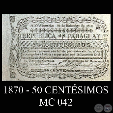 1870 - 50 CENTSIMOS - MC042 - FIRMAS: TOMS GREENSHIELDS y JOS TORIBIO ITURBURU